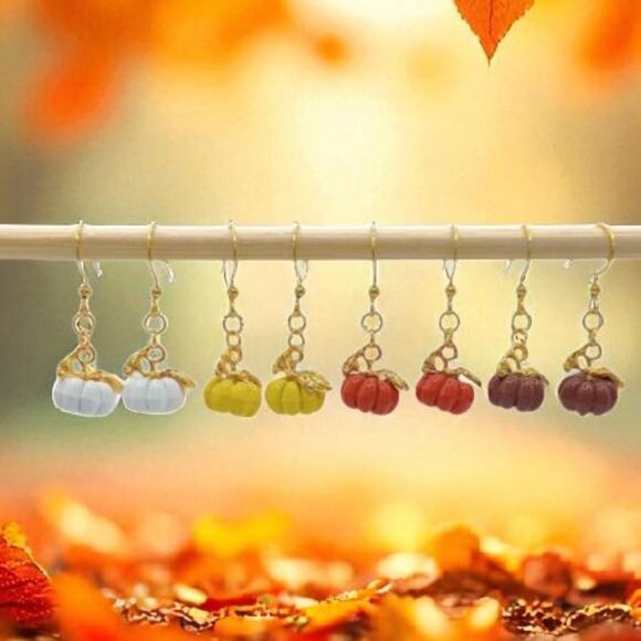 Yellow Pumpkin Dangle Earrings – Cute Fall Accessory – Thanksgiving - Picture 5 of 5